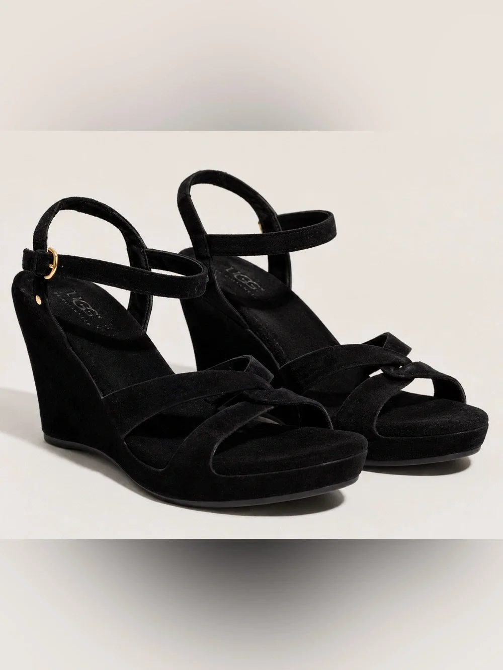 UGG Australia Women’s Size 8.5 Black Suede Ankle Strap Wedge Sandals